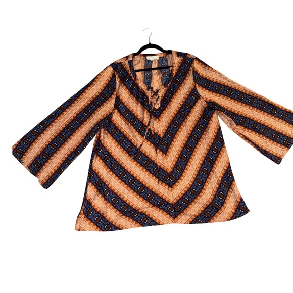 Weekend Suzanne Betro Tops - Weekend Suzanne Betro Boho western Chevron Paisley Print Bell Sleeve Tunic top